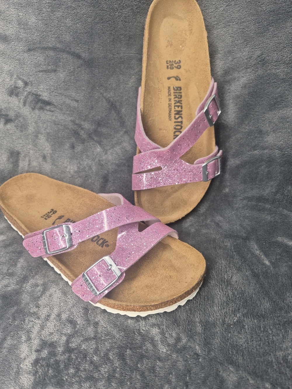 Birkenstock Women's Slide Sandal Yao Balance II Sparkle Lavender 39  8.5 Usa